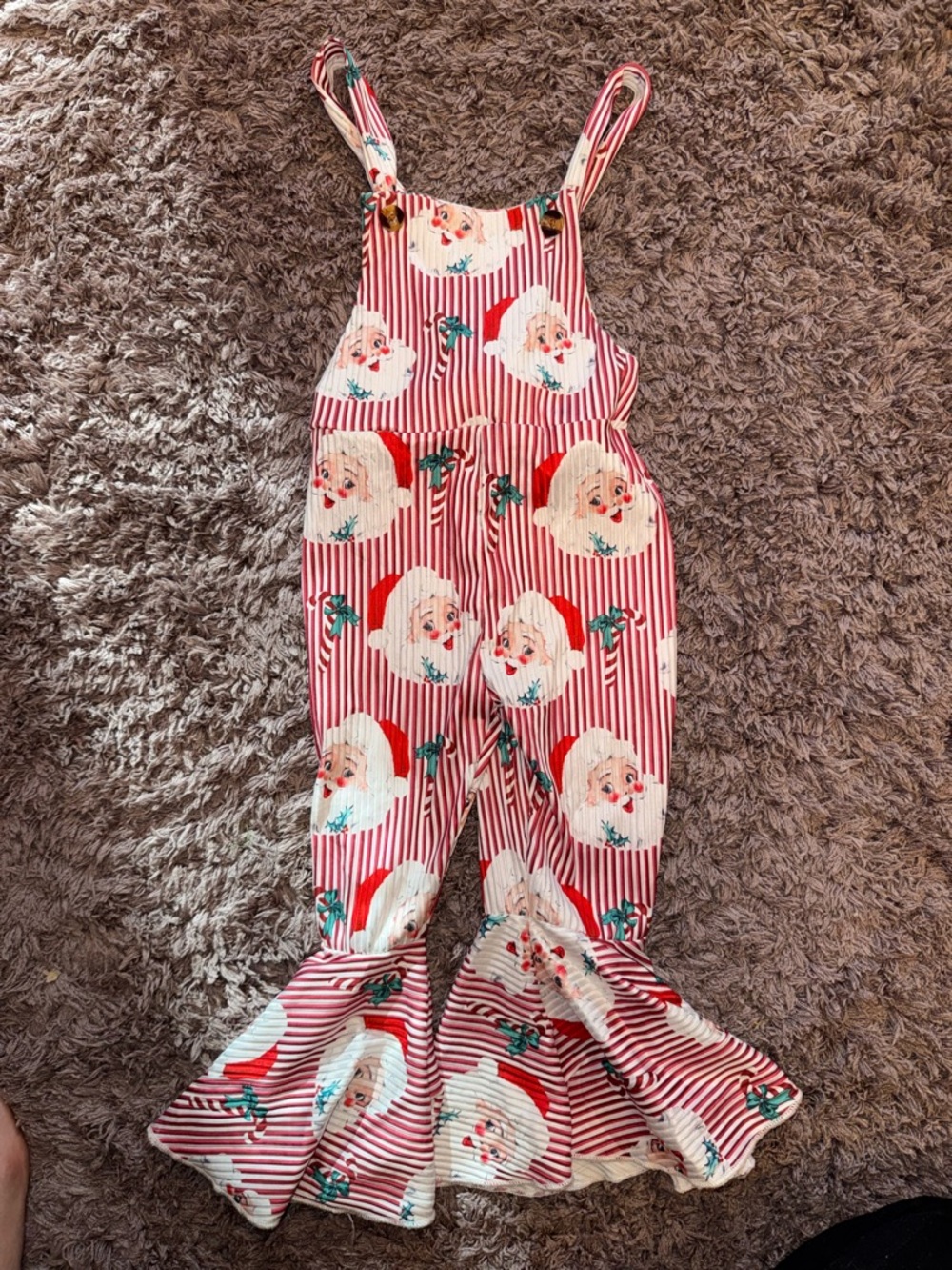 Red Santa Stripe Ruffle Overalls for Kids
